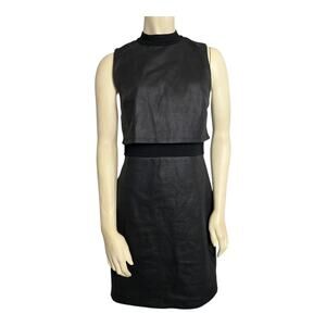 French Connection Women's Black Cracked Earth Faux Leather Bodycon Dress Size 8